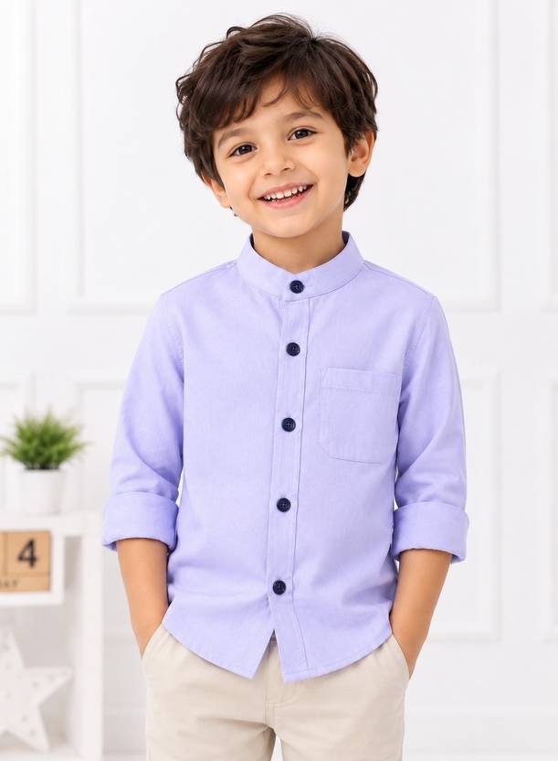 Labhkala Boys Regular Fit Solid Mandarin Collar Casual Shirt