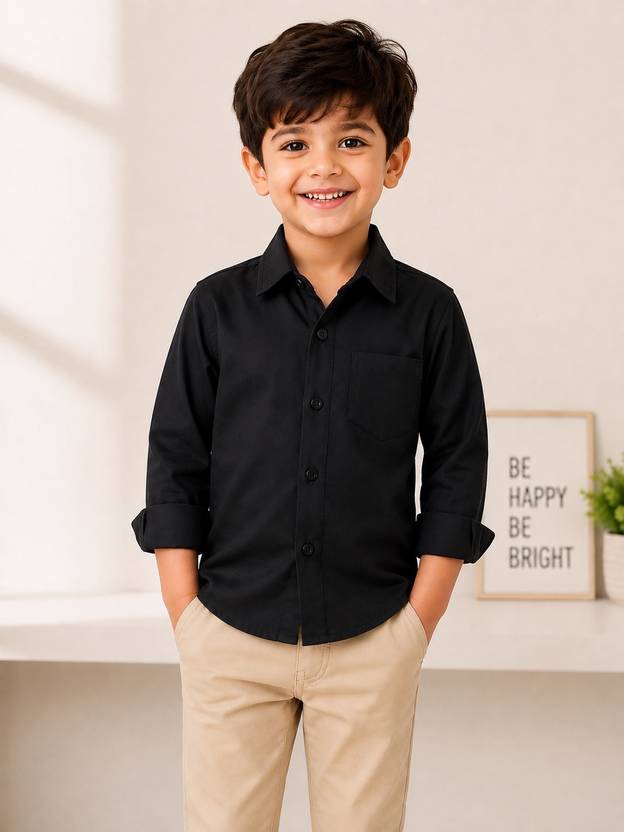 Labhkala Boys Regular Fit Solid Spread Collar Casual Shirt