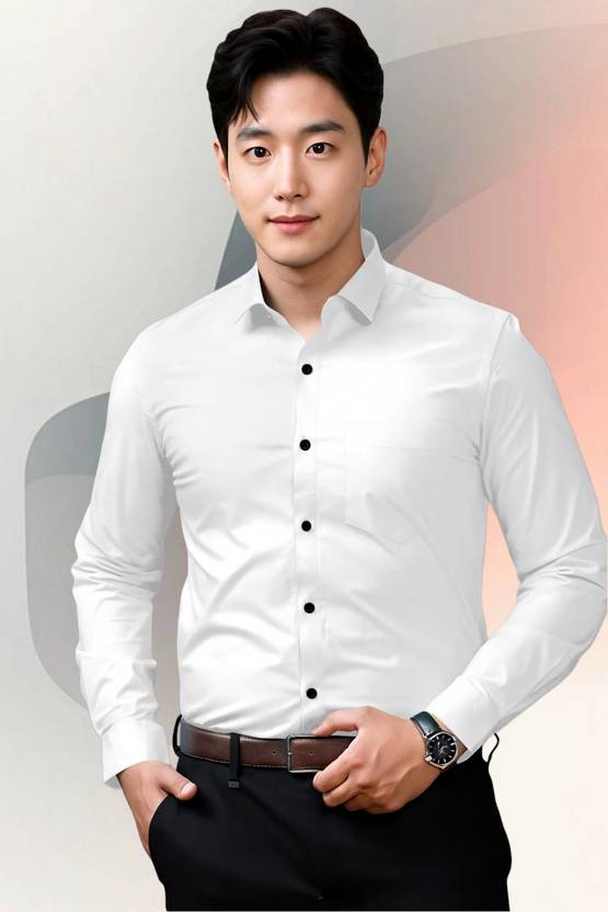 AARKENNA CO Men Solid Casual White Shirt