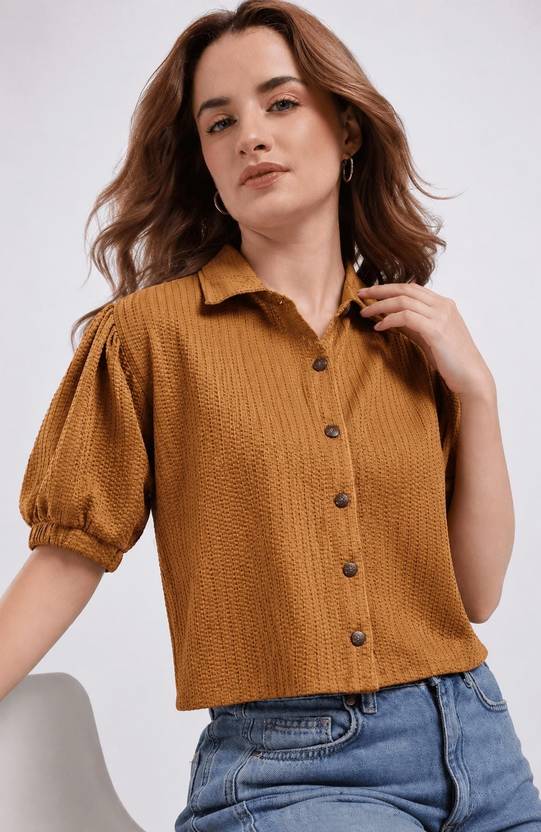 AROD Women Striped Casual Brown Shirt
