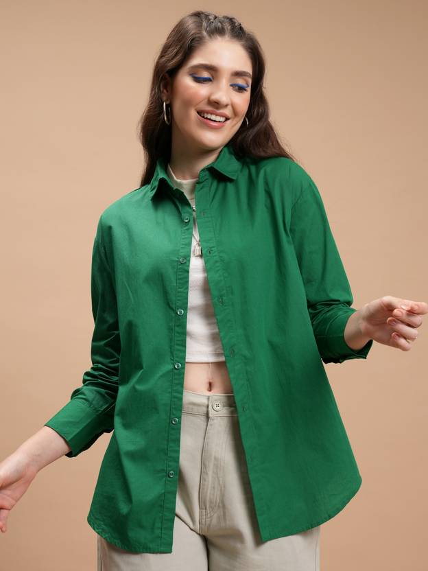 Tokyo Talkies Women Regular Fit Solid Spread Collar Casual Shirt