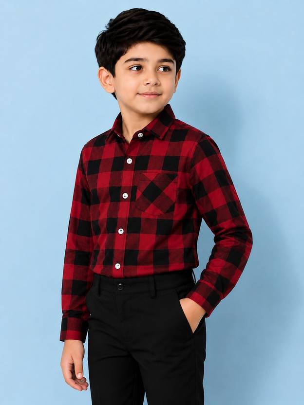 KIDGARB Boys Regular Fit Solid Spread Collar Casual Shirt