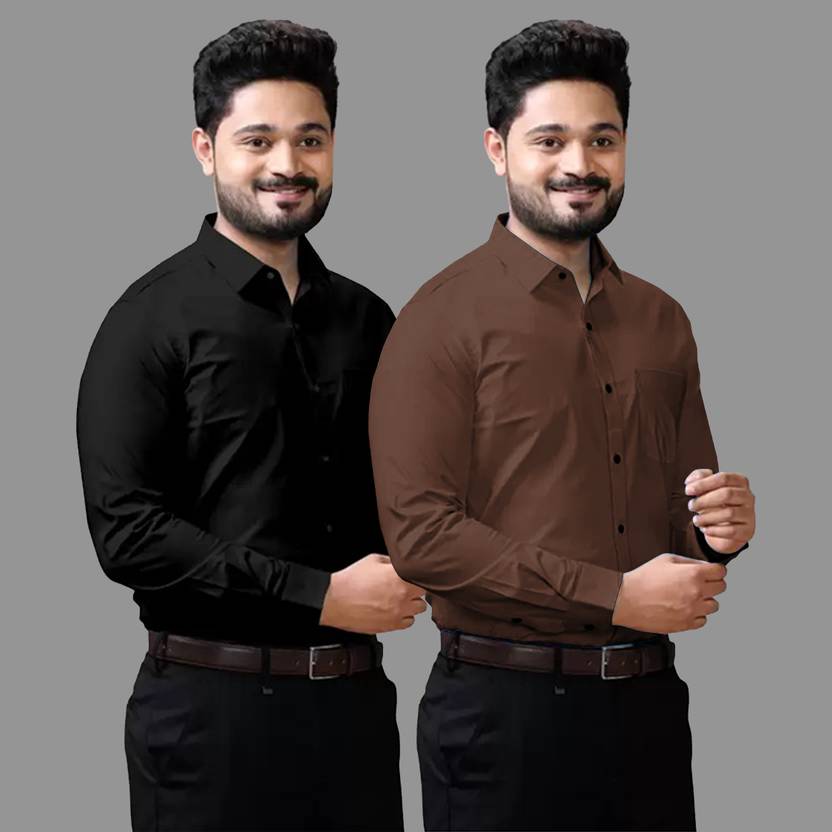DORAEMON FASHION Men Regular Fit Solid Spread Collar Formal Shirt (Pack of 2)
