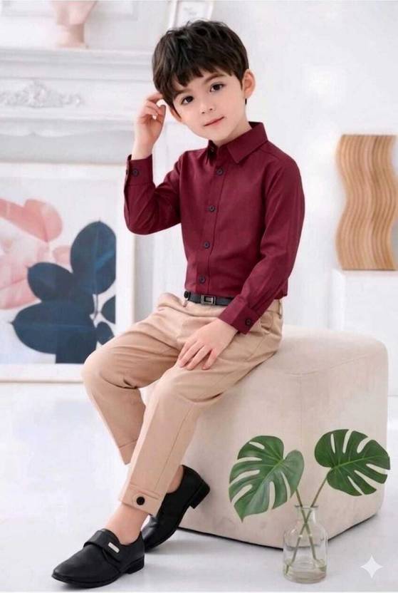 MACWEAR Boys Solid Casual Maroon Shirt