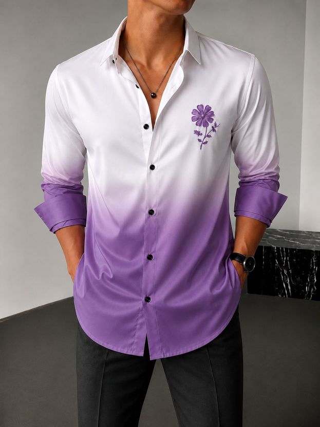 LENUS Men Dyed/Ombre Casual White, Black Shirt - Image 6