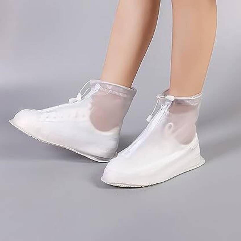 Currently unavailable Jiyancreation Rain Shoes Cover Non Slip Waterproof Silicone WHITE Boots Shoe Cover, Flat Shoe Cover, High Ankle Shoe Cover, Toes Shoe Cover