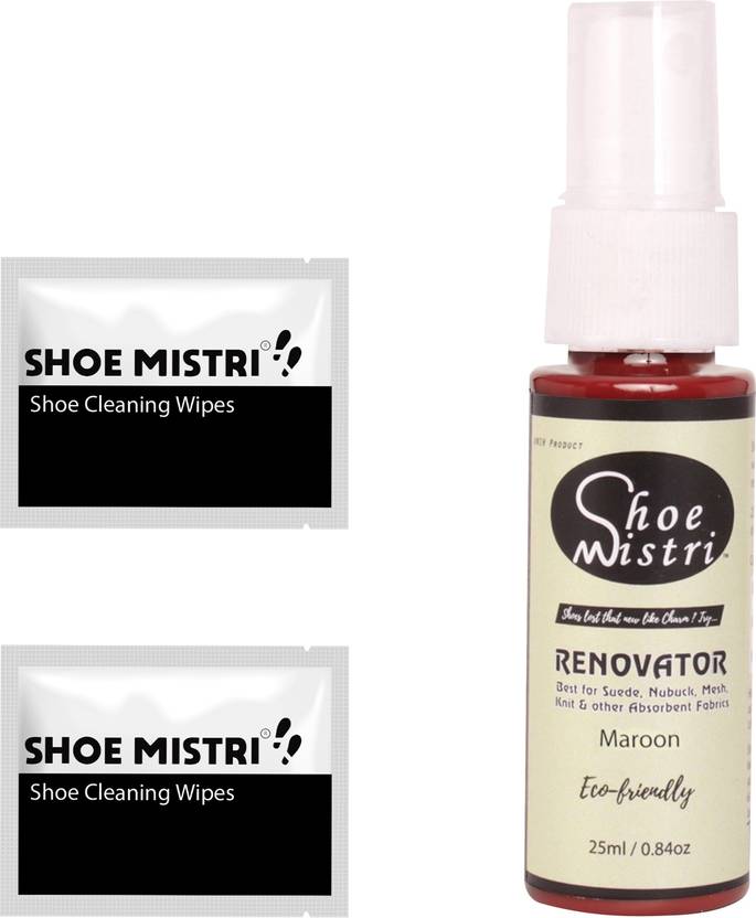 Shoe Mistri Shoe Cleaner(2 Wipes) and Maroon Renovator Miniature Canvas Shoe Liquid Polish