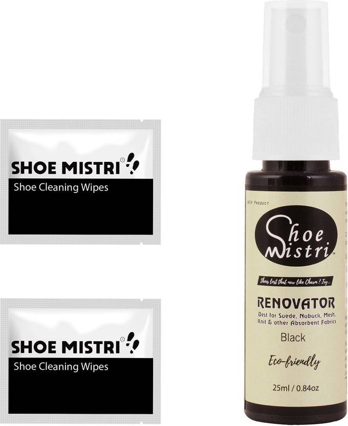 Shoe Mistri Shoe Renovator Miniature (Black) and 2 Wipes Canvas, Nubuck, Suede Shoe Liquid Polish
