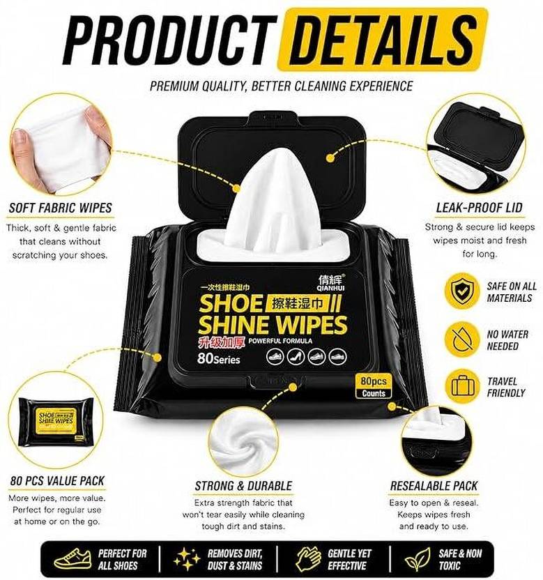 GlossUp Portable Shoe Wipes - Stain & Dirt Remover for Sneakers, Shoes & Boots (Pack 1) Cleaner