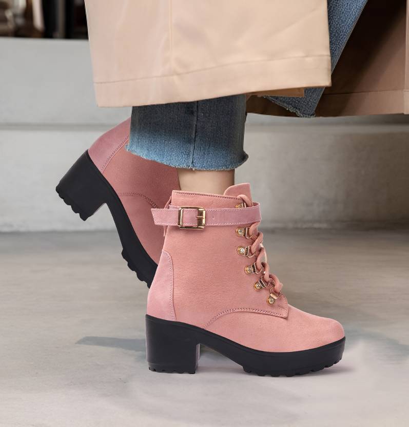Women Trekking Boot Soft Schued & Buckle Style Boots For Women  (Pink)