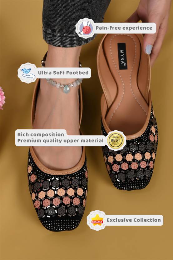 Swarovski Embellished Patch-work Bellies For Women  (Black)