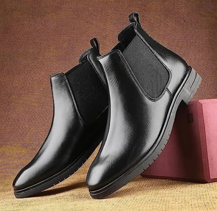 Xtoon Men Chelsea Slip-On Synthetic Leather Comfortable Boots For Men (Black , 10)