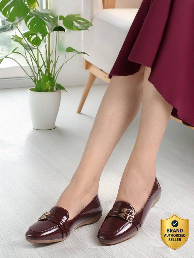 CORSICA Women’s patent loafers with Golden Buckle – Stylish Sl\ip-on Casual Flat Shoes Casuals For Women