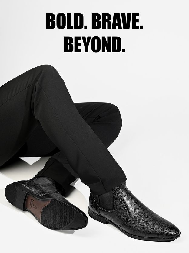 Louis Stitch Black Mid-Top Ankle Slip-On Chelsea Boots for Men - Image 3