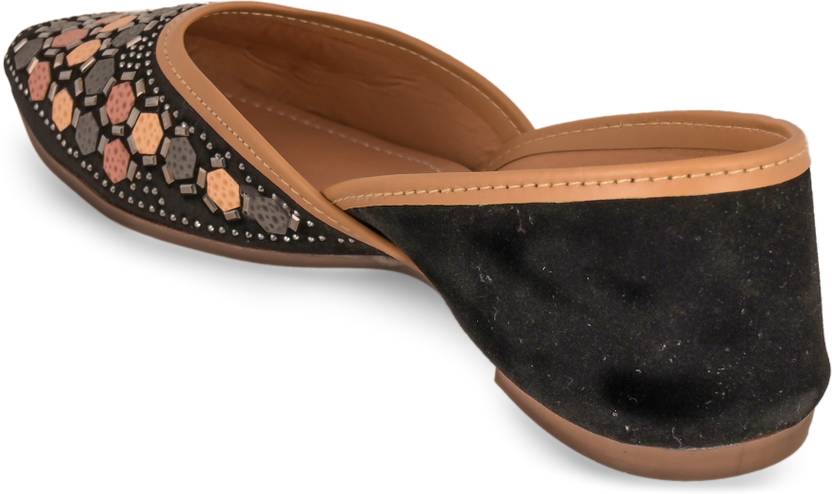 Swarovski Embellished Patch-work Bellies For Women  (Black)