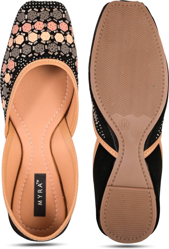 Swarovski Embellished Patch-work Bellies For Women  (Black)