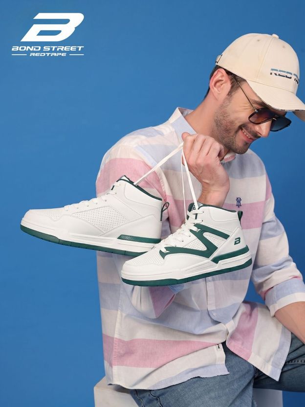 Bond Street By Red Tape Men White Green Sneakers Size 10 - Image 4