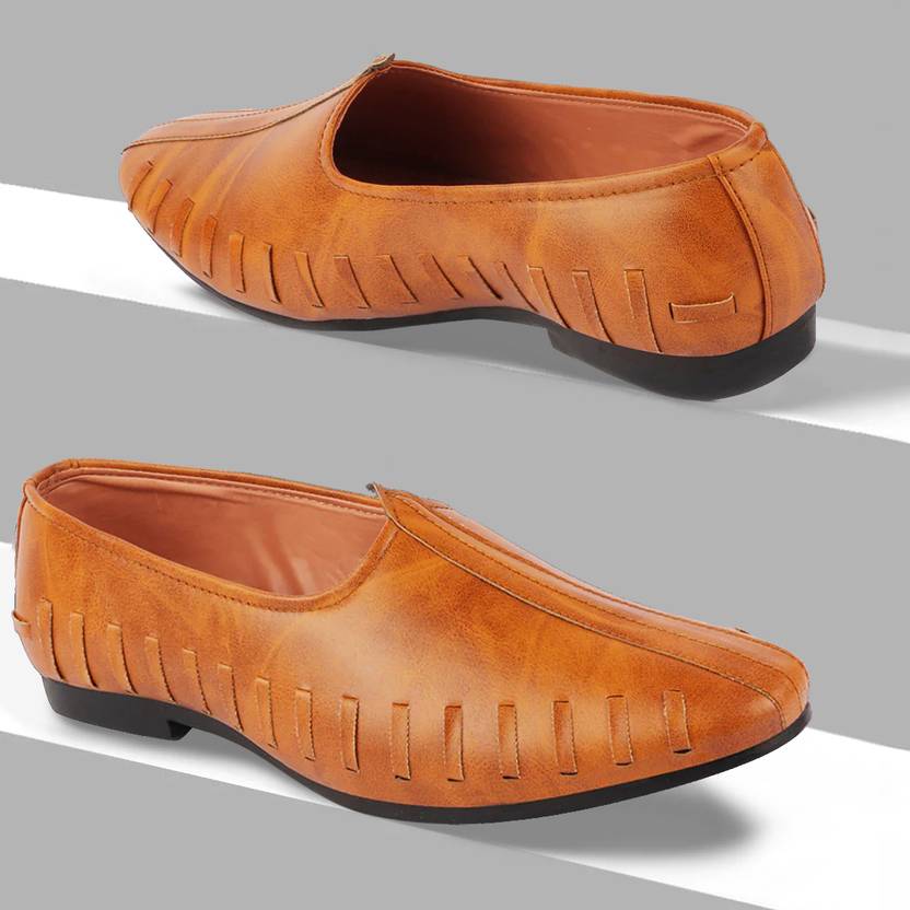 FAUSTO Fashion Ethnic Festive Wedding Comfortable Lightweight Back Open Jutis and Mojaris For Men