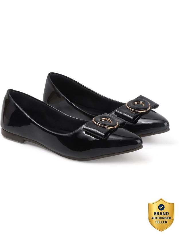 CORSICA Inkcraft Women’s Stylish Patent Flat Shoes with Bow & Metal Accent – Black Casuals For Women