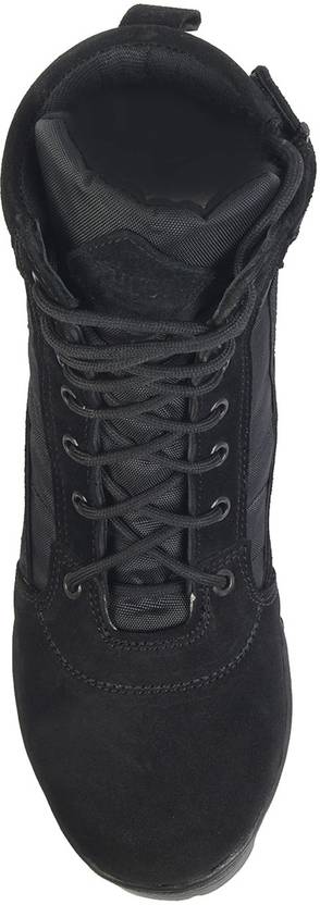 XHUGOY Genuine Black Suede Leather Military Combat Light Weight Boots For Men Boots For Women  (Black)