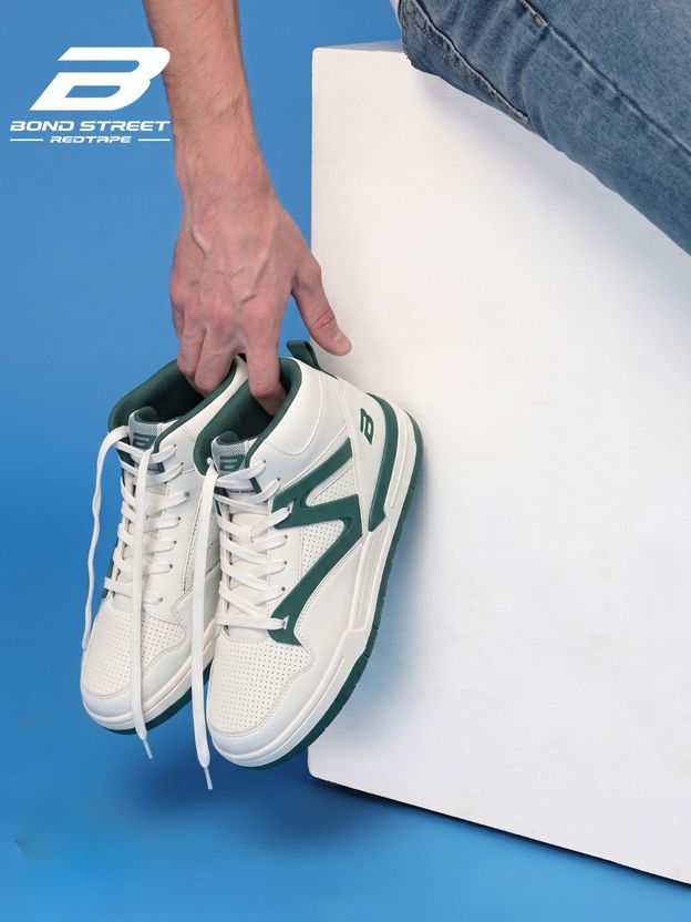 Bond Street By Red Tape Men White Green Sneakers Size 10 - Image 3