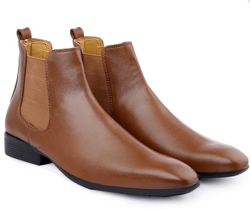 Men's New Stylish Synthetic Material Tan Casual Slip-On Chelsa Boots Boots For Men  (Tan)