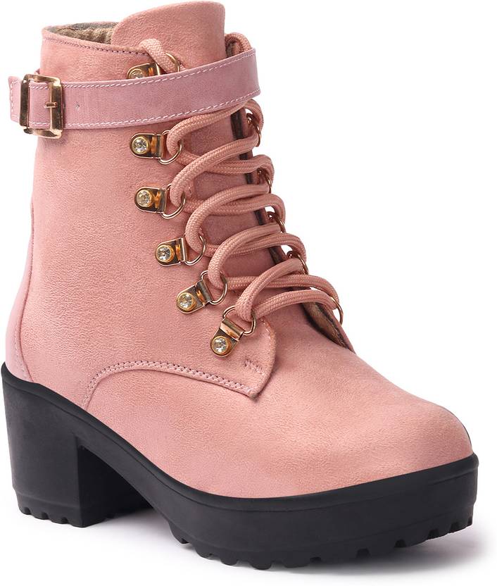 Women Trekking Boot Soft Schued & Buckle Style Boots For Women  (Pink)