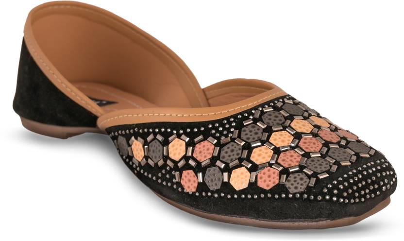 Swarovski Embellished Patch-work Bellies For Women  (Black)
