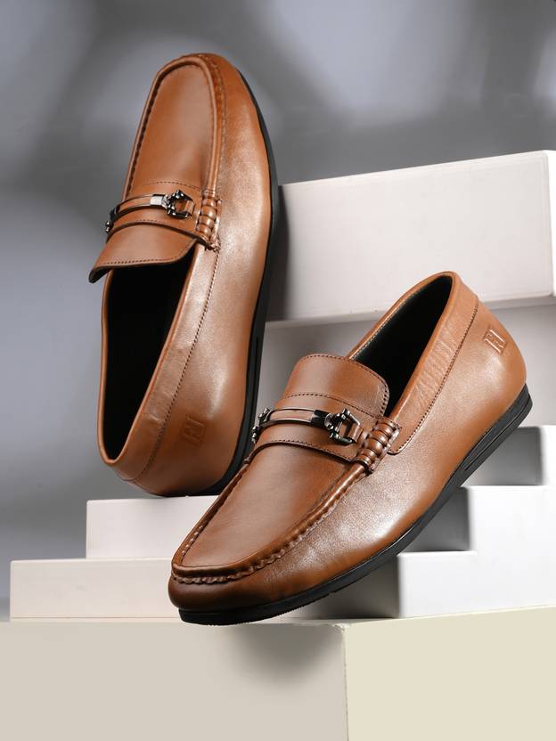 FRANCO LEONE Tan Leather Loafers for Men - Formal & Casual Slip On Slip On For Men