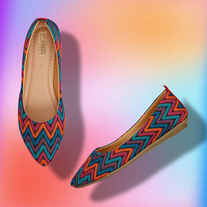 Tryfeet Women Colorblock Weave Fabric Zig Zag Modern Ballerinas Bellies Sandal