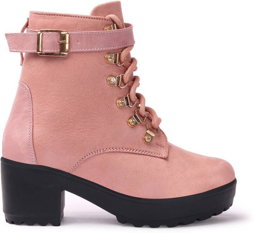 Women Trekking Boot Soft Schued & Buckle Style Boots For Women  (Pink)