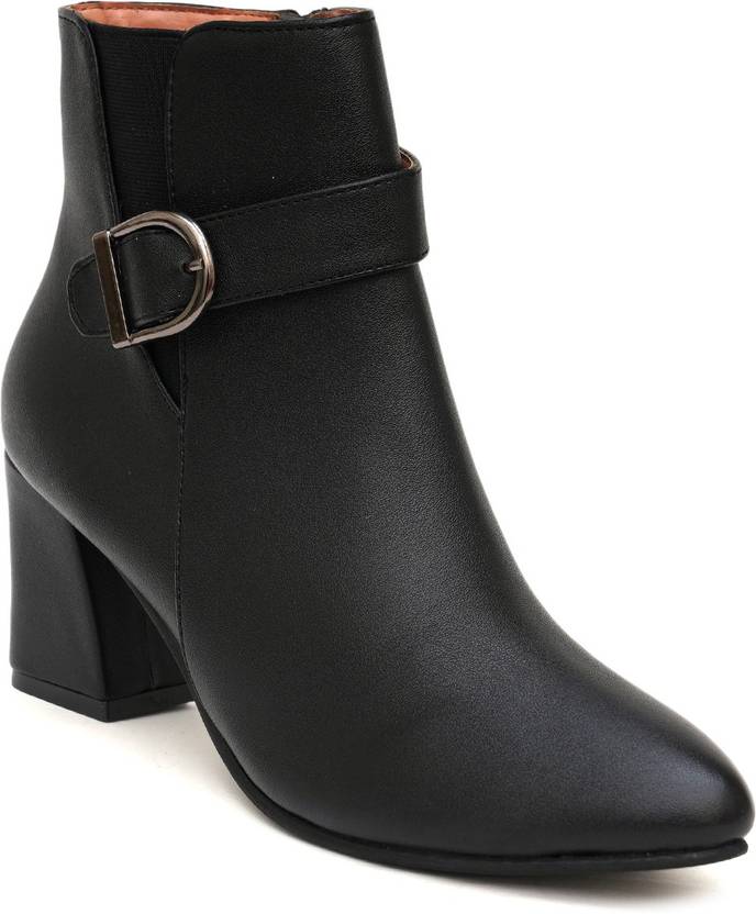 Block Heeled Ankle Boots Boots For Women  (Black)