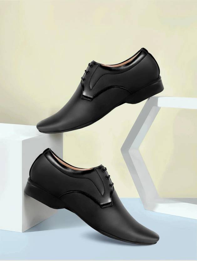 Aaeshu Men & boys stylish comfortable attractive leather formal shoe (Black) Lace Up For Men