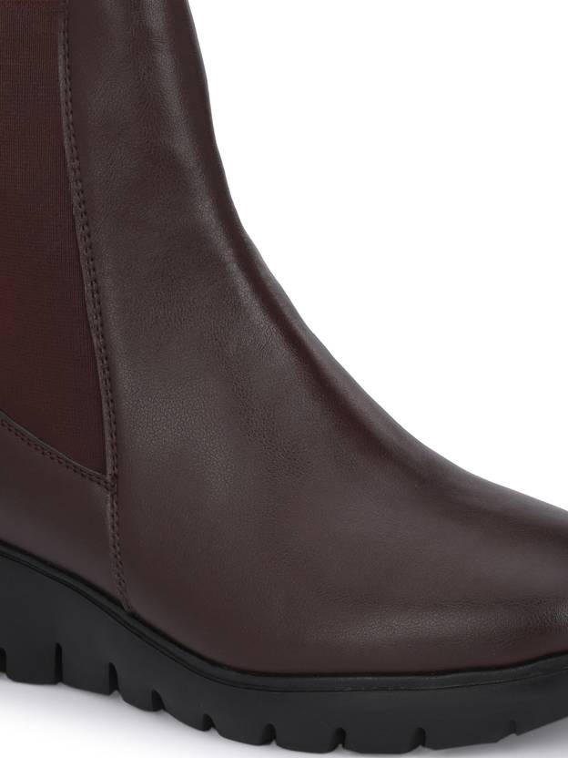 mid heel, light weight Boots For Women  (Brown)