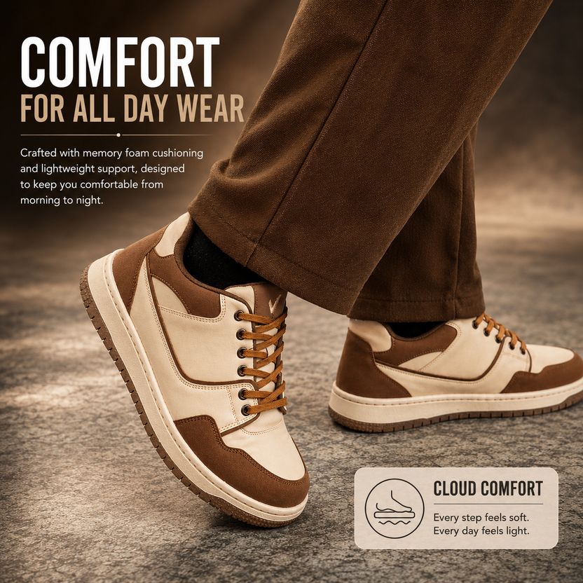 Volton Mocha Remix Brown Cream Sneakers - Image 5