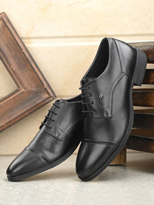 FRANCO LEONE Black Leather Loafers for Men - Formal & Casual Slip On Lace Up For Men
