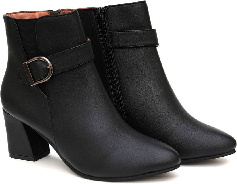Block Heeled Ankle Boots Boots For Women  (Black)