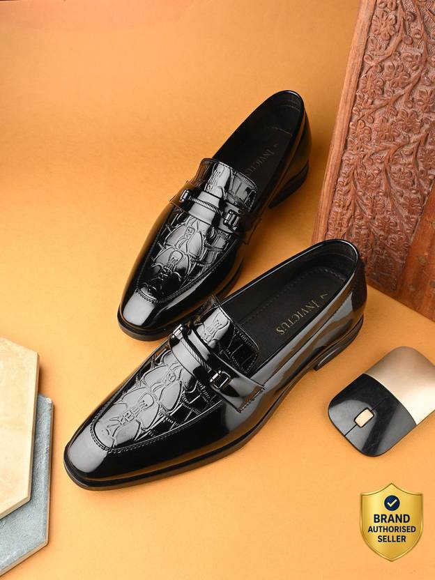 INVICTUS Invictus Men Black Faux Leather Formal Slip On Loafers Slip On For Men