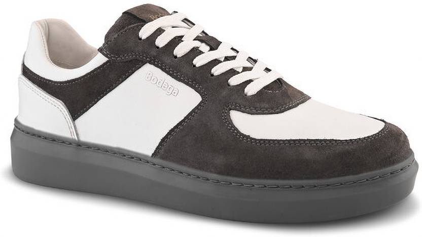 Bodega Premium Stylish Real Leather Lace Up Casual Sneakers For Men (Grey & White) Sneakers For Men