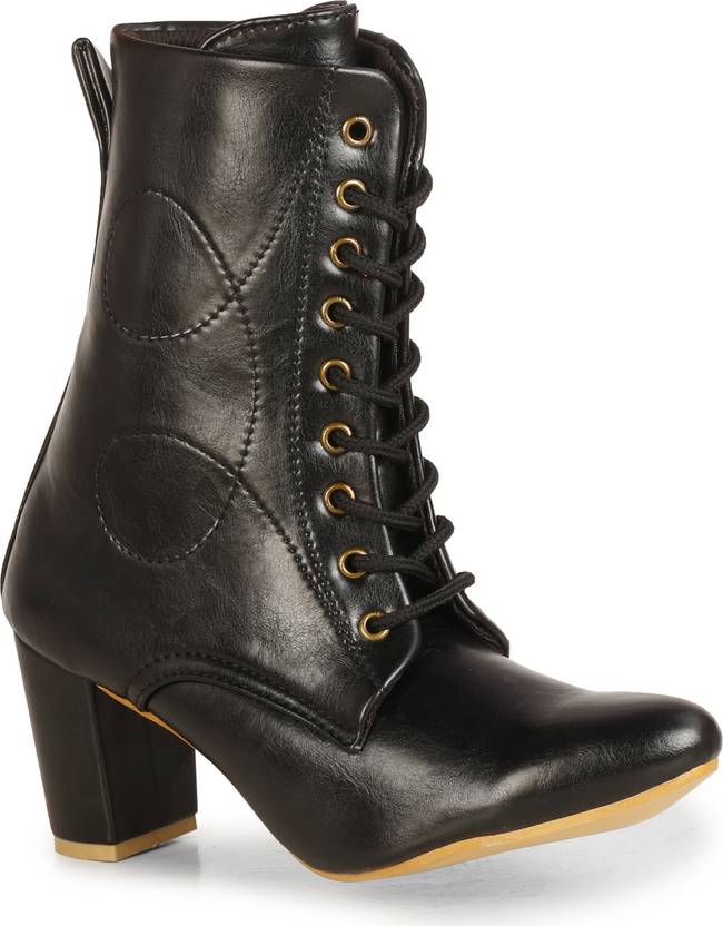 Trendy Mid Calf Heel Boots for Girls and Women Boots For Women  (Black)