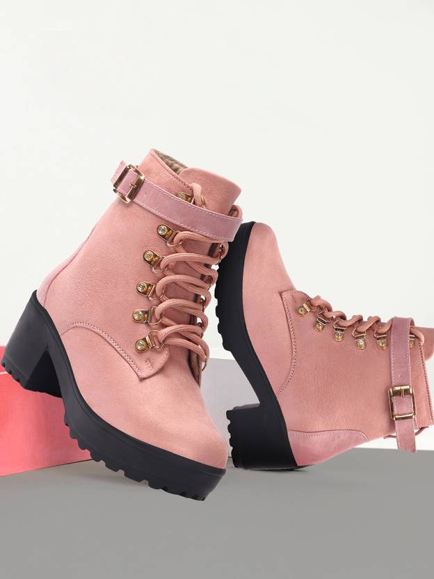 Women Trekking Boot Soft Schued & Buckle Style Boots For Women  (Pink)