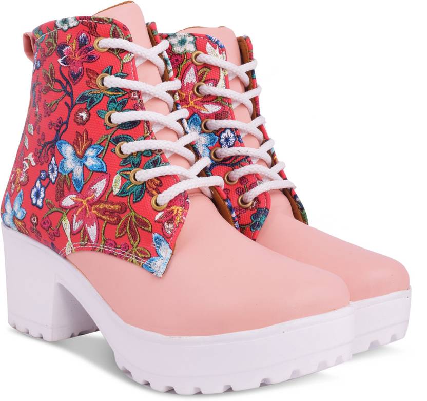 Shoes for Girls and Women's High Heels Stylish Sneakers Ankle Boots | Casual | Party wear | New Model Boots For Women  (Pink)