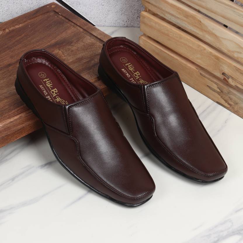 HIKBI Leather Half Formal Shoes Back Open Shoes Casuals For Men