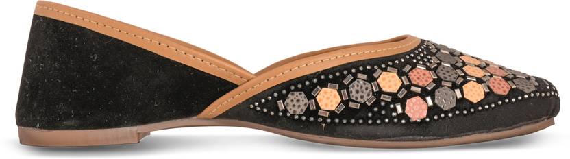 Swarovski Embellished Patch-work Bellies For Women  (Black)