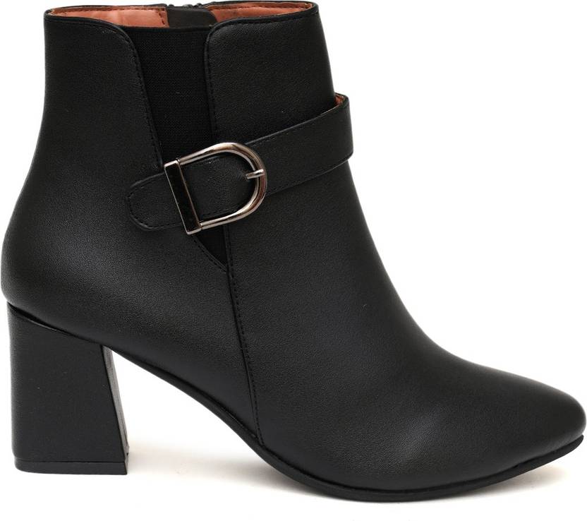 Block Heeled Ankle Boots Boots For Women  (Black)