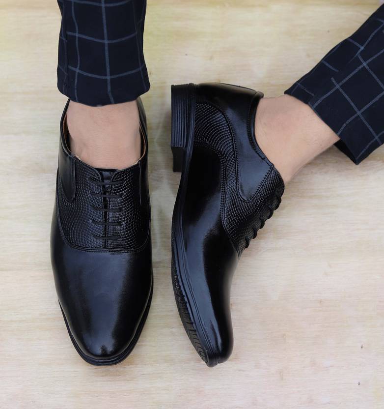 Black Synthetic Leather Lace up Lightweight Derby Formal Shoes For Men Lace Up For Women  (Black)