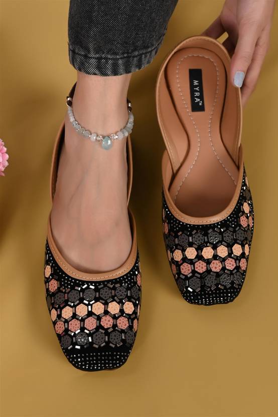 Swarovski Embellished Patch-work Bellies For Women  (Black)