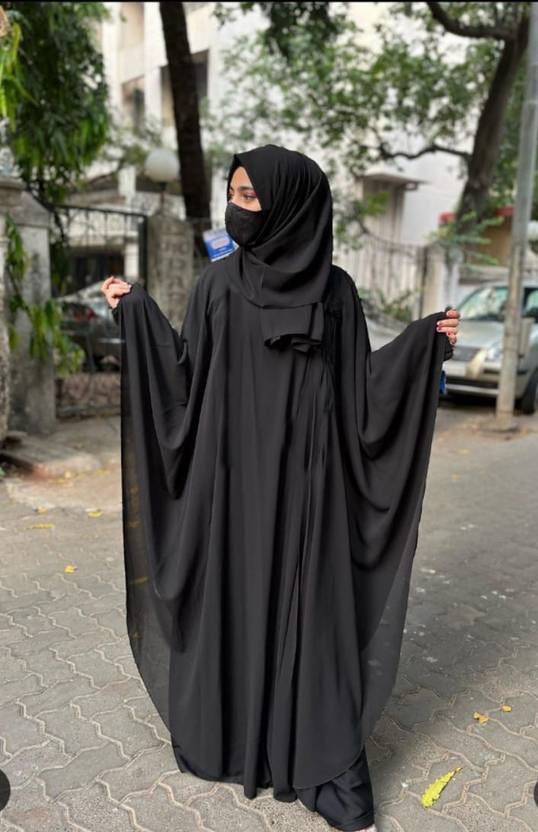 Buraque Designer Polyester Solid Abaya With Hijab