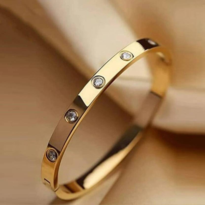 Goldiwala Stainless Steel Diamond, Ruby, Garnet Gold-plated Bracelet