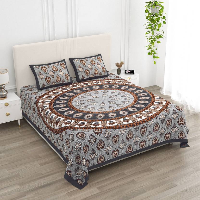 AASHRAE Cotton King Flat 250 TC Printed 1 AC Bedsheet with 2 Pillow Covers